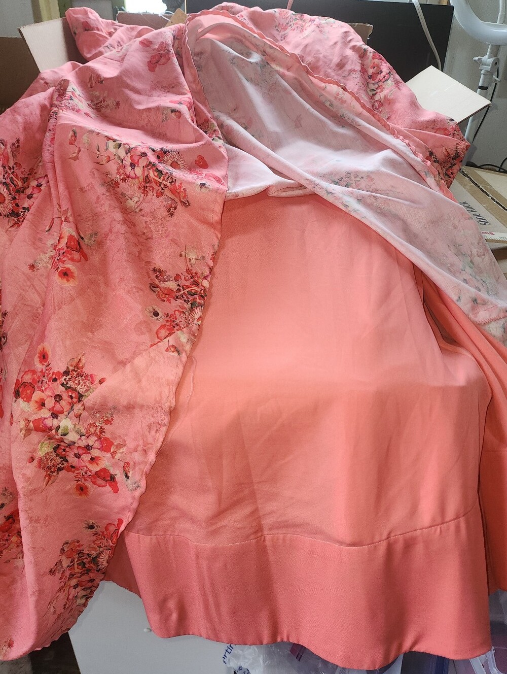 Vama's Floral Coral Circle Skirt, Size Large - Picture 7 of 8
